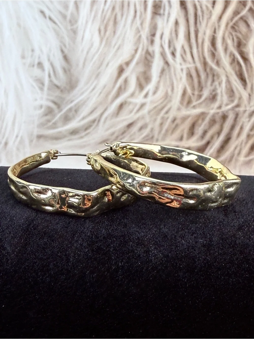 Vintage, elegant, weighted, hammered, goldtone, hoop pierced earrings